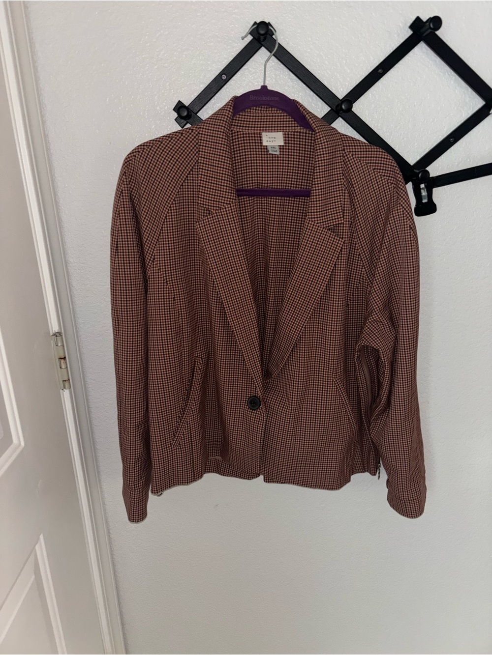 A New Day Brown Plaid Blazer Jacket XXL Oversized Career Academia Preppy - Picture 2 of 4